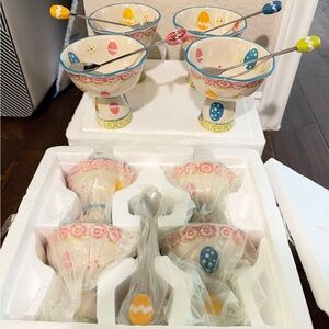 Easter Egg Pedestal Dessert Bowls with Spoons - Set of 4
